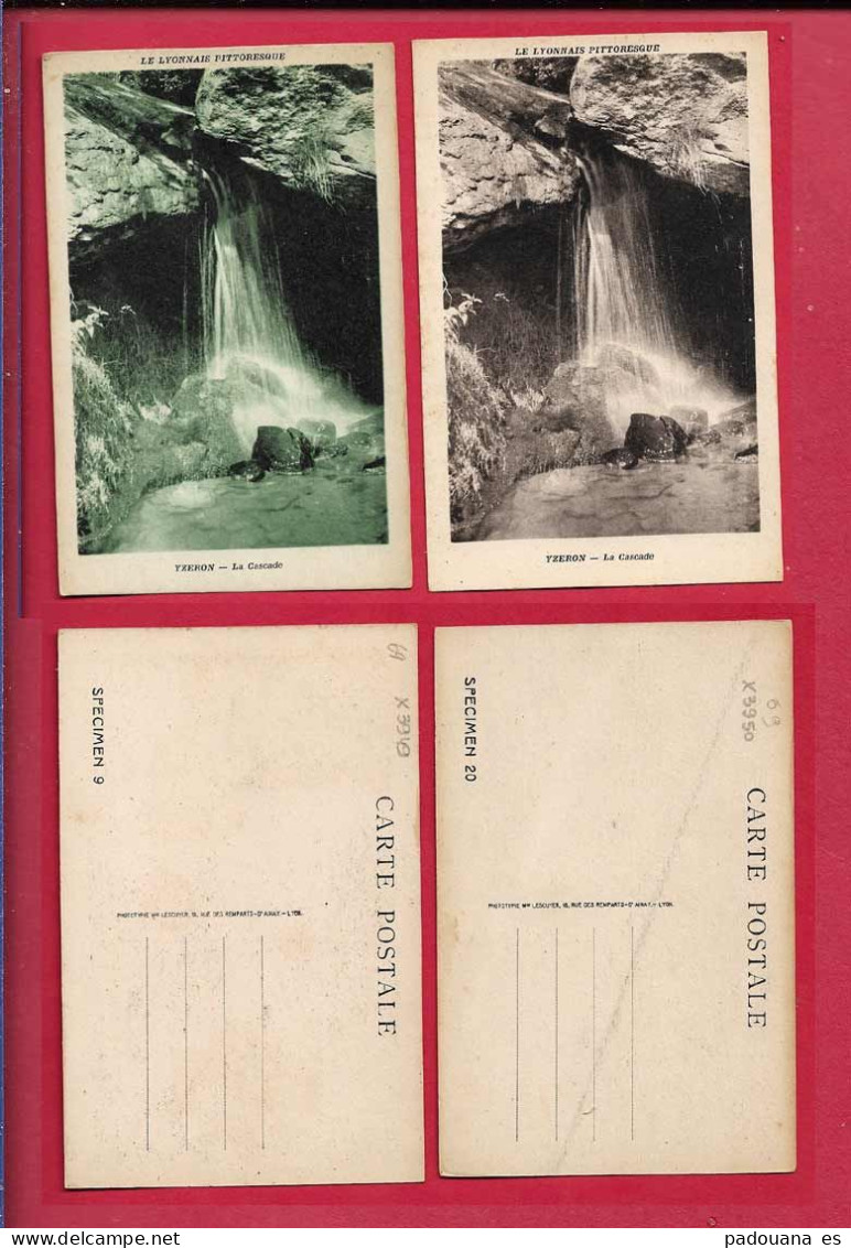 AF13 69  RHONE  YZERON  LA CASCADE SPECIMEN N° 9 ET 20  -  2 CARTES POSTALES - Sonstige & Ohne Zuordnung