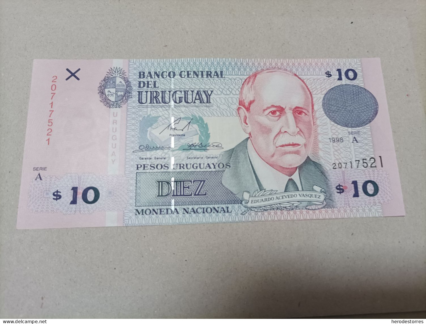 Billete Uruguay, 10 Pesos, Año 1998, Serie A, UNC - Uruguay