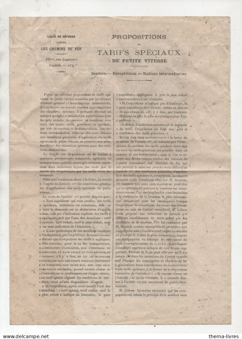 (chemins De Fer) Propositions De TARIFS SPECIAUX De Petite Vitesse   1922  (PPP47258) - Chemin De Fer