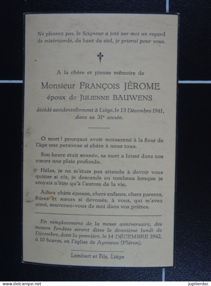 François Jérome épx Bauwens Liège 1941 à 31 Ans - Imágenes Religiosas