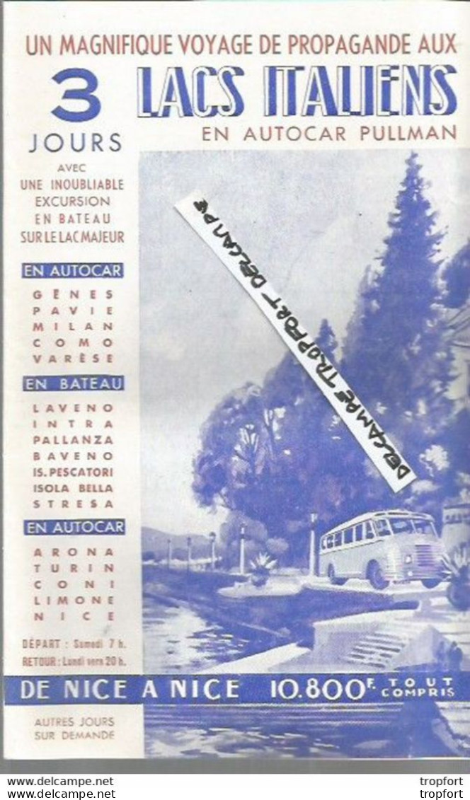 E1 / Tourist Brochure / Dépliant Touristique 3 Lacs Italiens AUTOCAR Bus PULLMAN Nice A Nice - Cuadernillos Turísticos