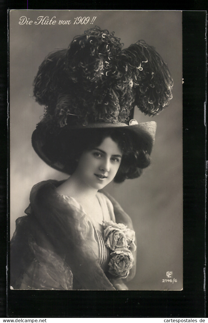 AK Hübsche Frau Mit Auffälligem Hut, Mode 1909  - Mode