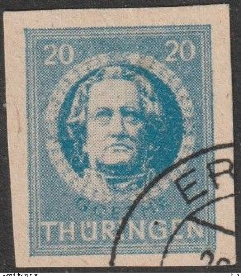 SBZ- Thüringen 1945, Mi. Nr. 98 BY Z1, Freimarke: 20 Pfg. Johann Wolfgang Von Goethe.  Gestpl./used - Usati