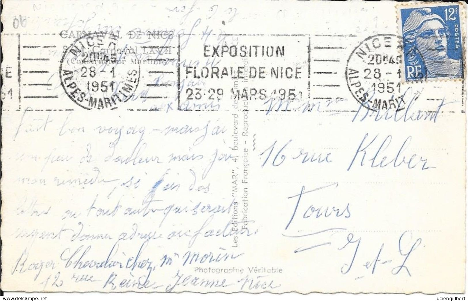 ALPES MARITIMES 06 - NICE RP - FLAMME N° 169 R  - EXPOSITION FLORALE DE NICE 23 29 MARS 1951 - SUR CP CARNAVAL - Mechanical Postmarks (Advertisement)