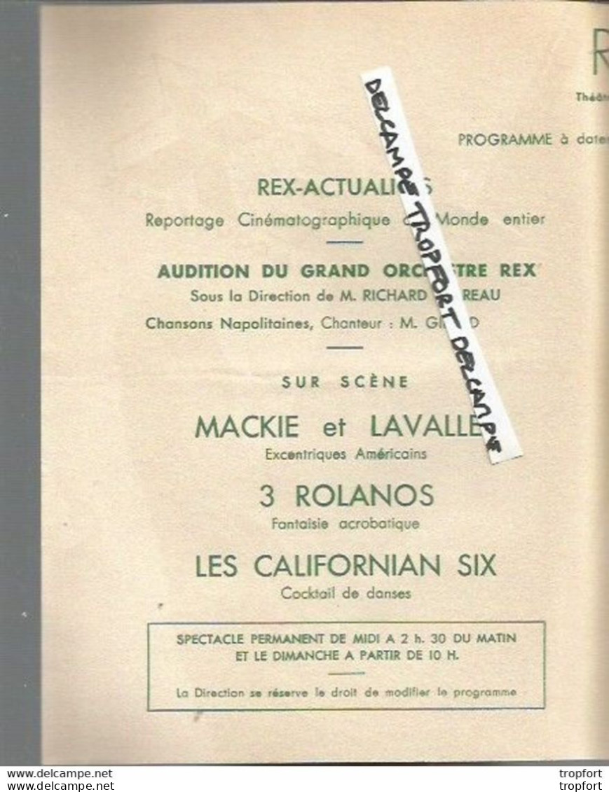 E1 / Old Program Cinéma Movie 1935 / Programme Cinéma REX STRADIVARIUS Film Feuillère Cirque - Programma's