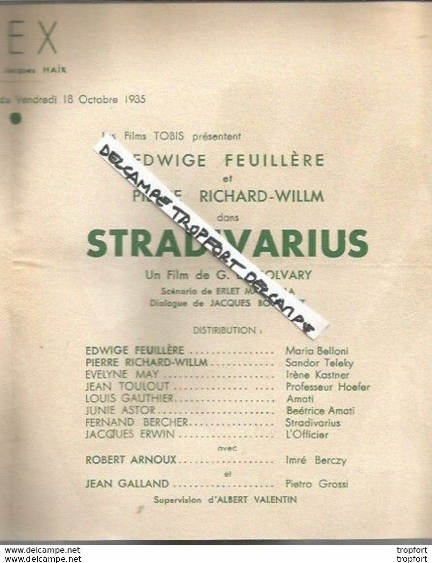 E1 / Old Program Cinéma Movie 1935 / Programme Cinéma REX STRADIVARIUS Film Feuillère Cirque - Programmes