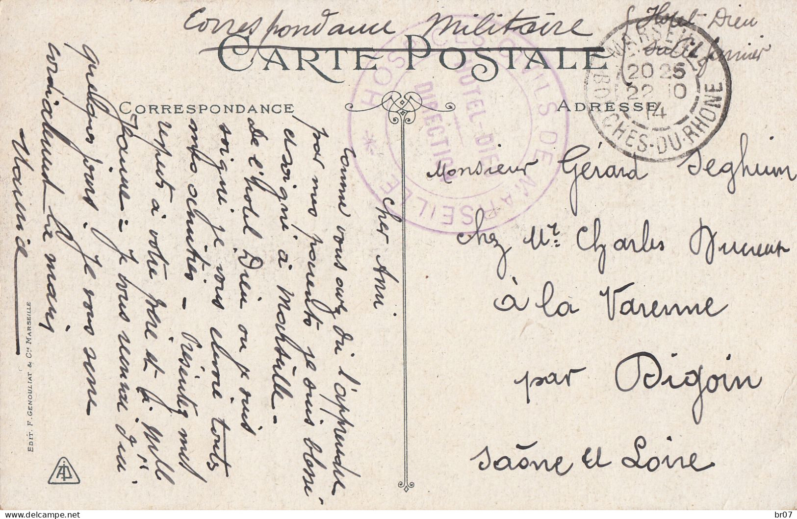 BOUCHES DU RHONE CP 1914 MARSEILLE FM HOSPICES CIVILS DE MARSEILLE HOPITAL HOTEL DIEU - WW I