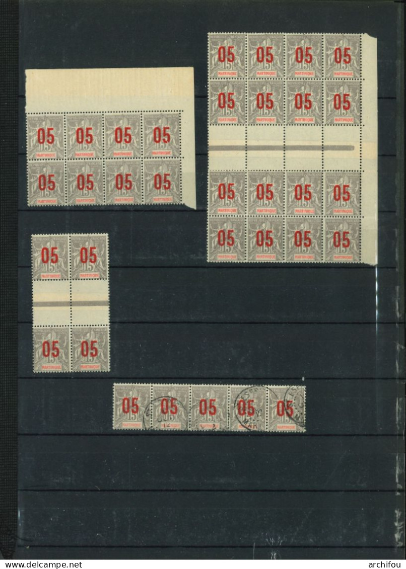 Type Groupe 05c Sur 15c Gris N° 78 De Martinique Divers Blocs De 4, 8, 16 ** Et Une Bande De 5 Oblitérée - Unused Stamps