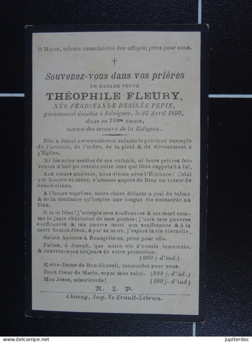 Ferdinande Pepin épse Fleury Seloignes 1893 à 78 Ans - Devotion Images