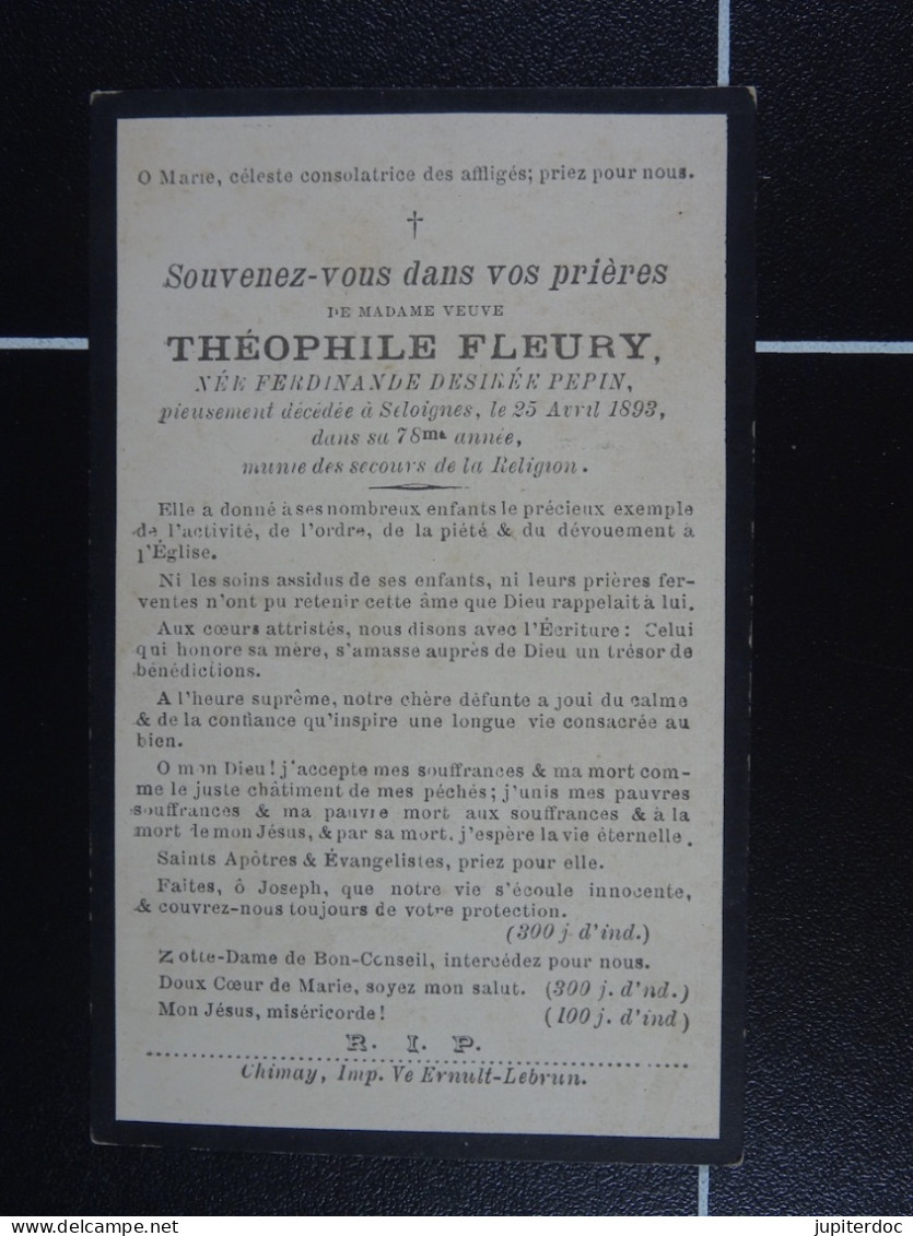 Ferdinande Pepin épse Fleury Seloignes 1893 à 78 Ans - Devotieprenten