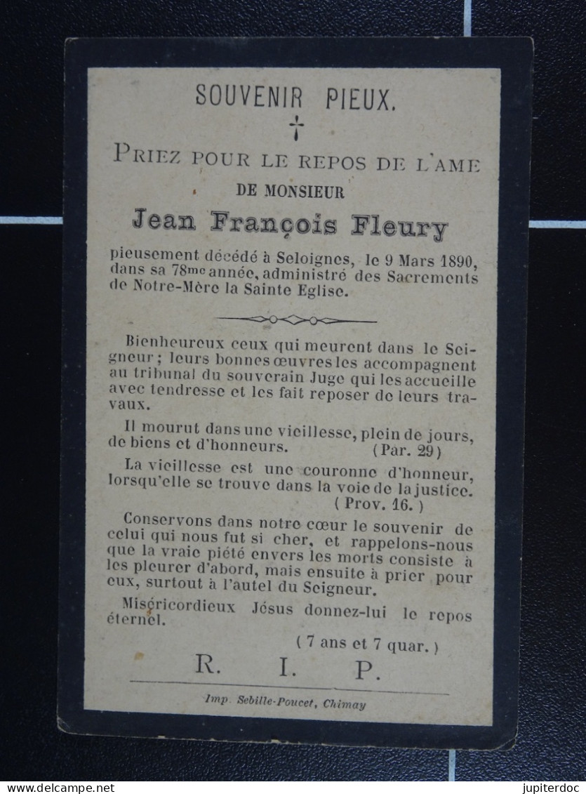 Jean François Fleury Seloignes 1899 à 78 Ans - Devotieprenten