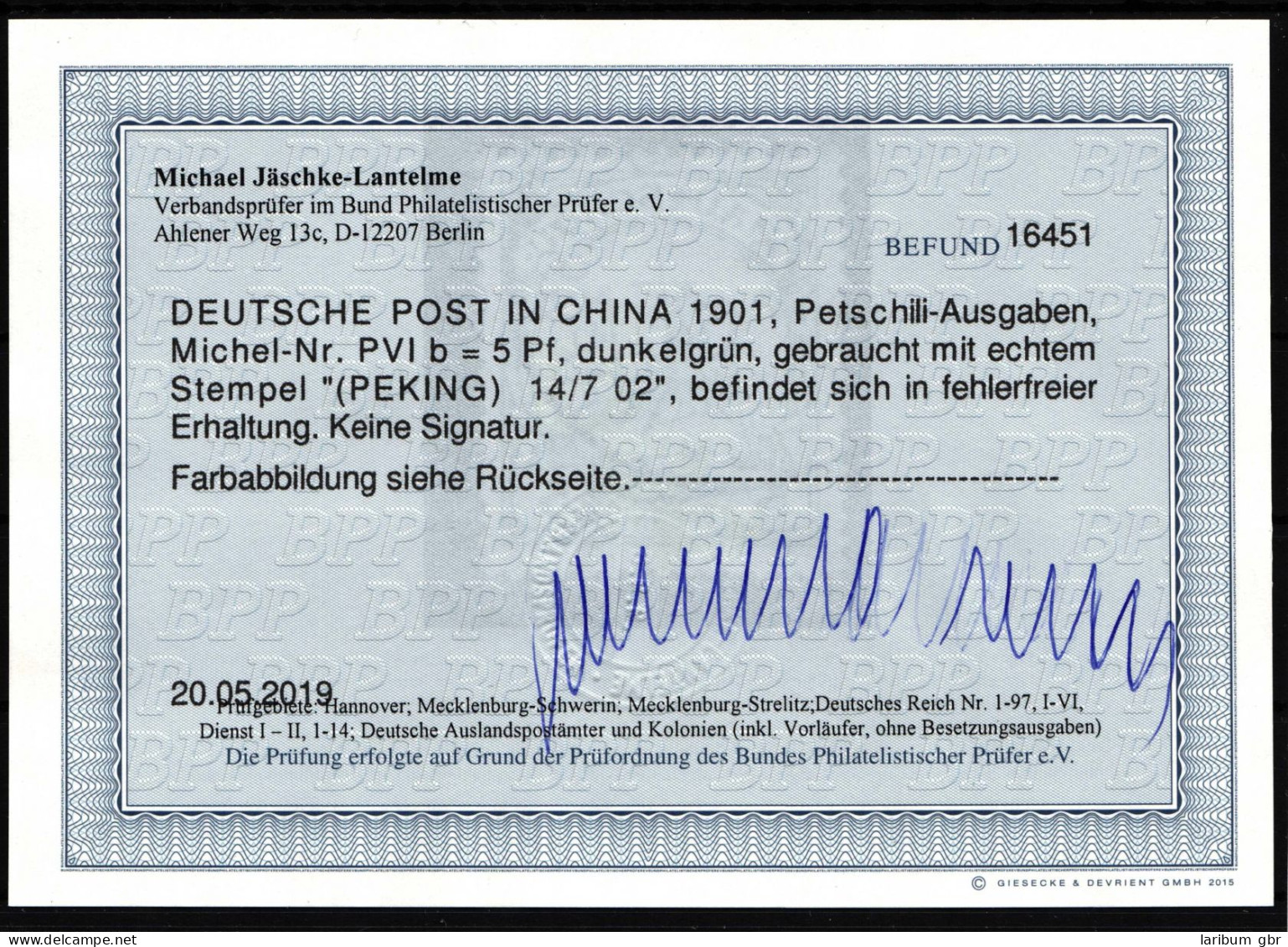 Deutsche Auslandspostämter China P VI B Gestempelt Mit Fotobefund BPP #HZ699 - Deutsche Post In China