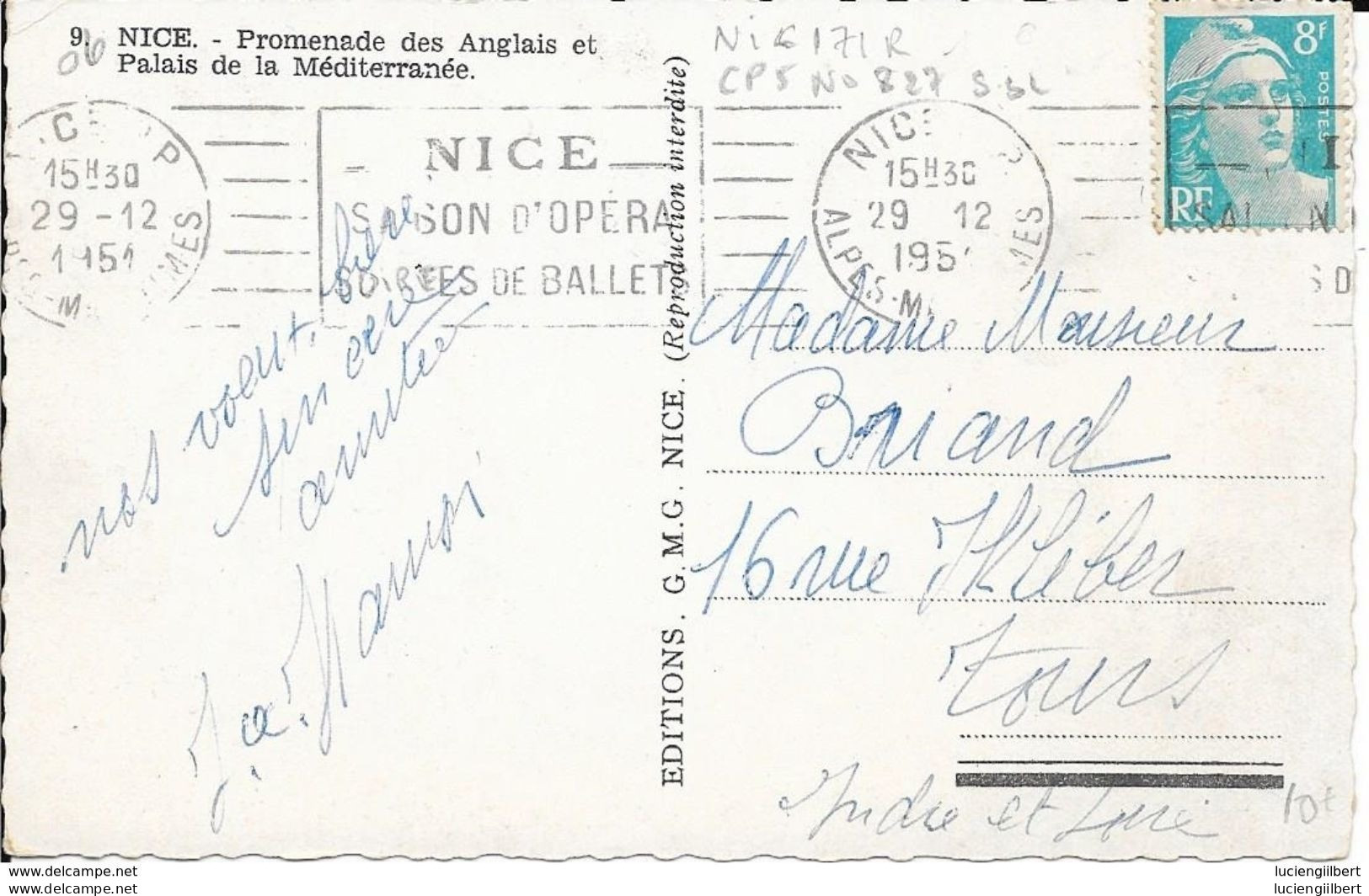 ALPES MARITIMES 06 - NICE RP - FLAMME N° 171 RP  -  NICE SAISON D'OPERA SOIREES BALLETS- 1951 -  BELLE FRAPPE - Mechanical Postmarks (Advertisement)