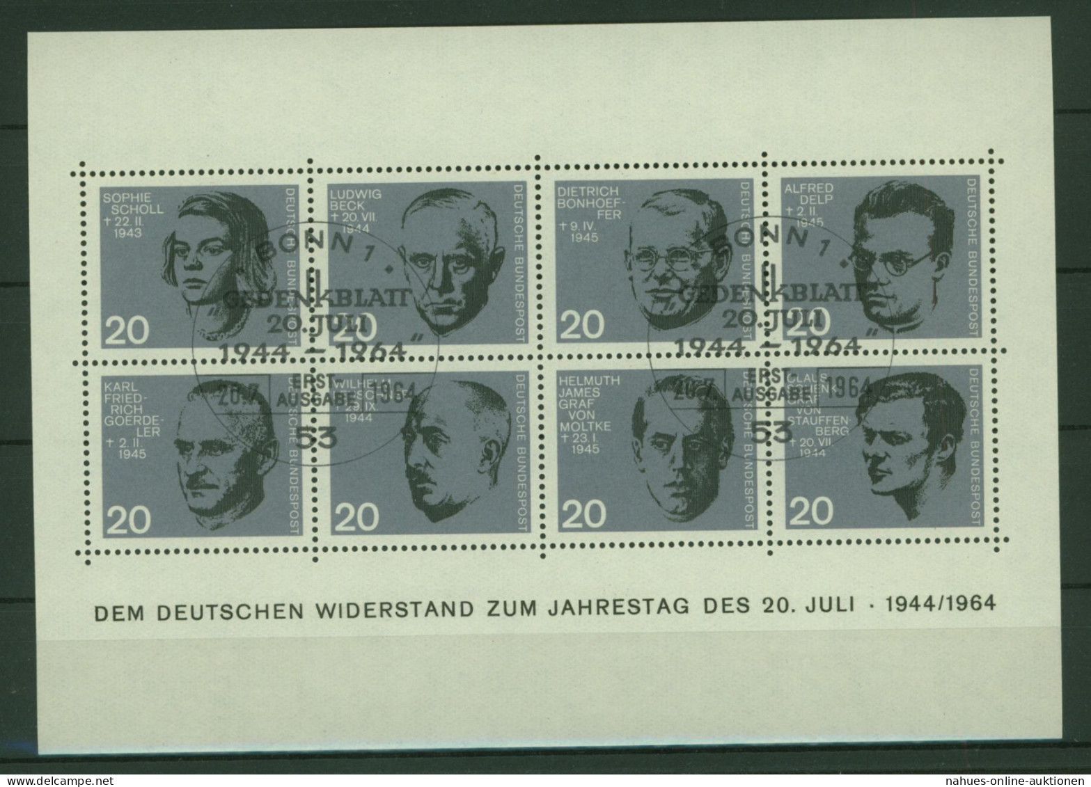 Bundesrepublik Block 3 Widerstand 1964 Mit Ersttagssonderstempel Luxus Kat 20,00 - Storia Postale
