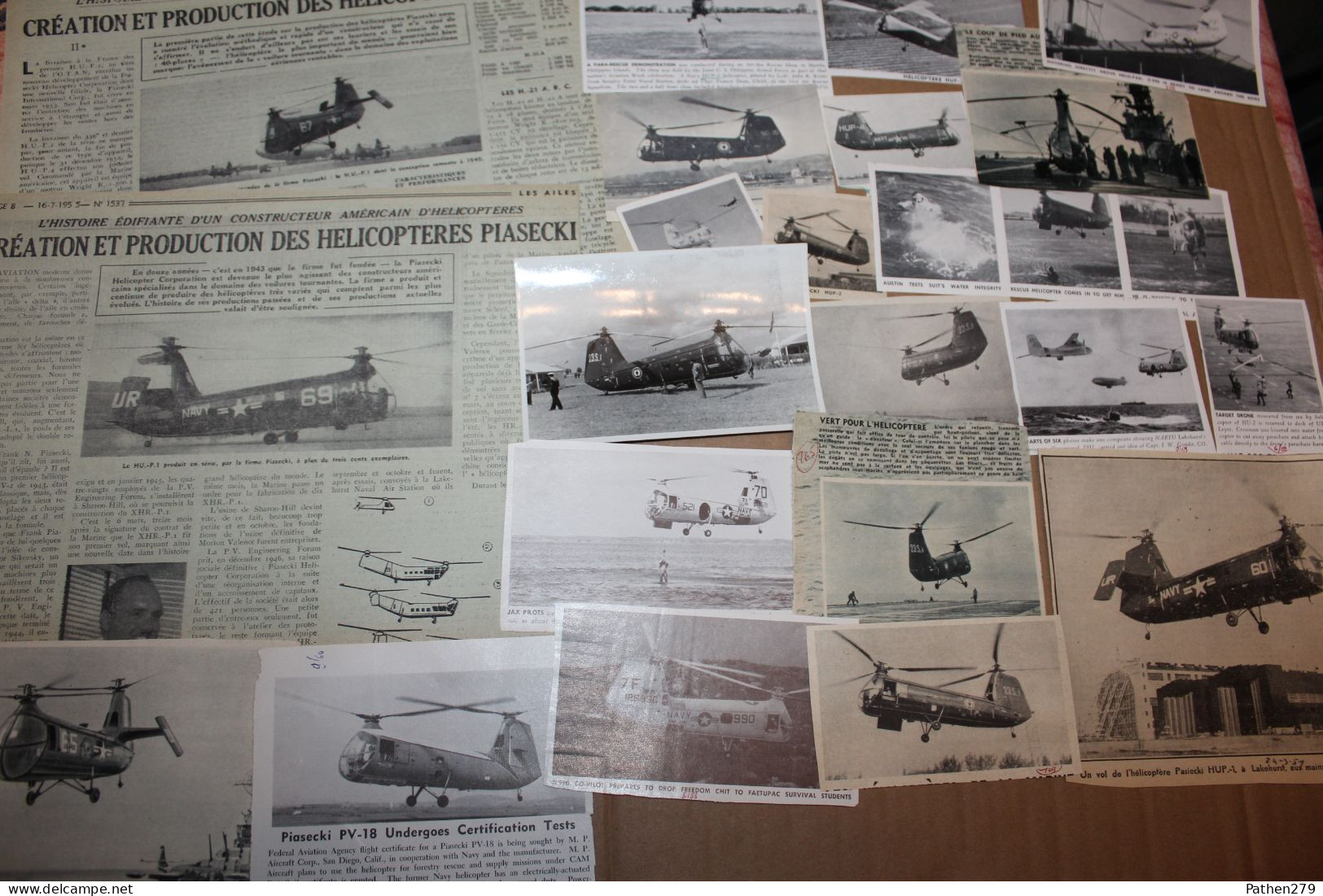 Lot De 44g D'anciennes Coupures De Presse Et Photo De L'hélicoptère Américain Piasecki PV-18 Et Ses Versions Militaires - Aviación