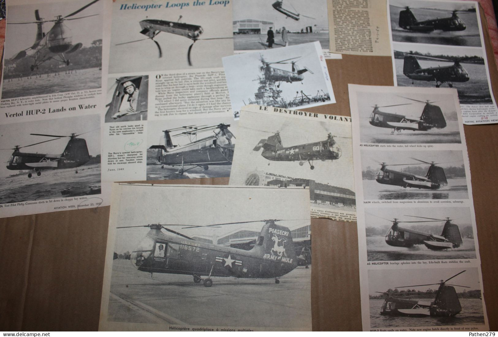 Lot De 44g D'anciennes Coupures De Presse Et Photo De L'hélicoptère Américain Piasecki PV-18 Et Ses Versions Militaires - Luchtvaart