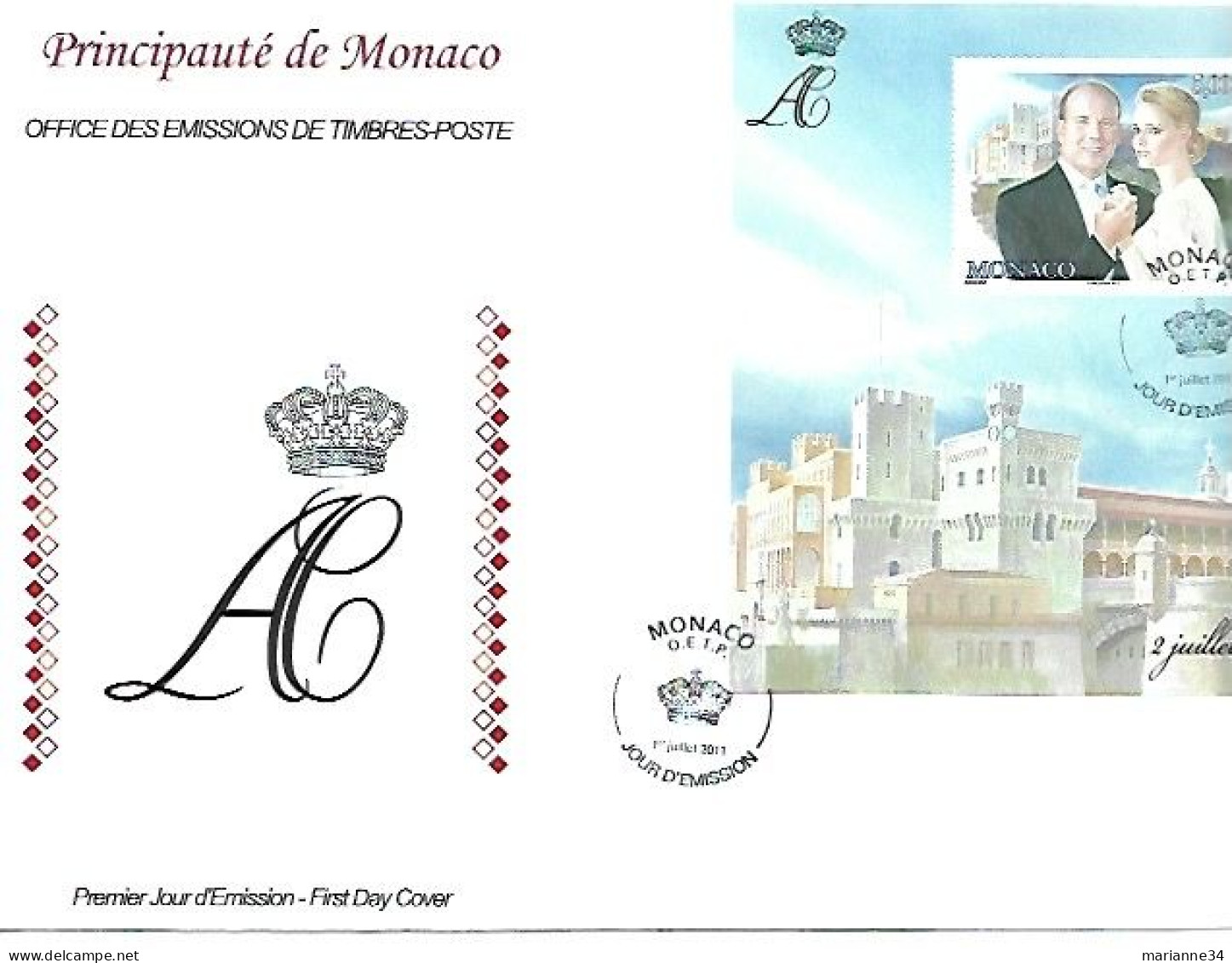 Monaco- FDC- 2011- Mariage Princier ( 2 Grandes Enveloppes +1 Petite) - FDC