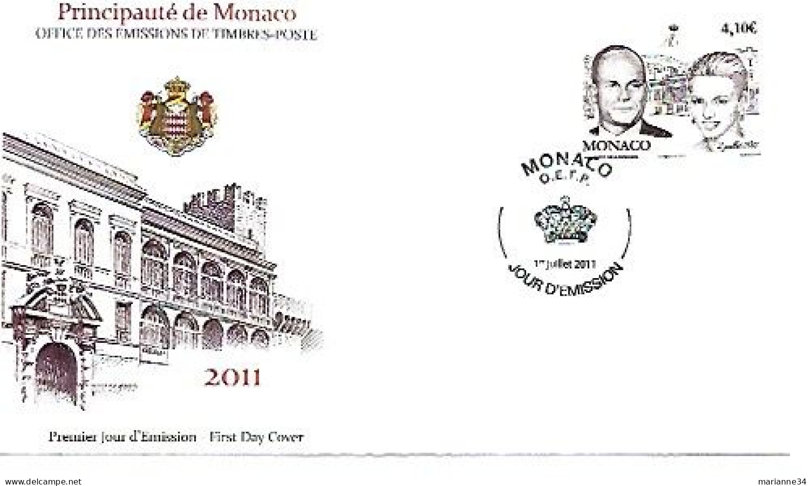 Monaco- FDC- 2011- Mariage Princier ( 2 Grandes Enveloppes +1 Petite) - FDC
