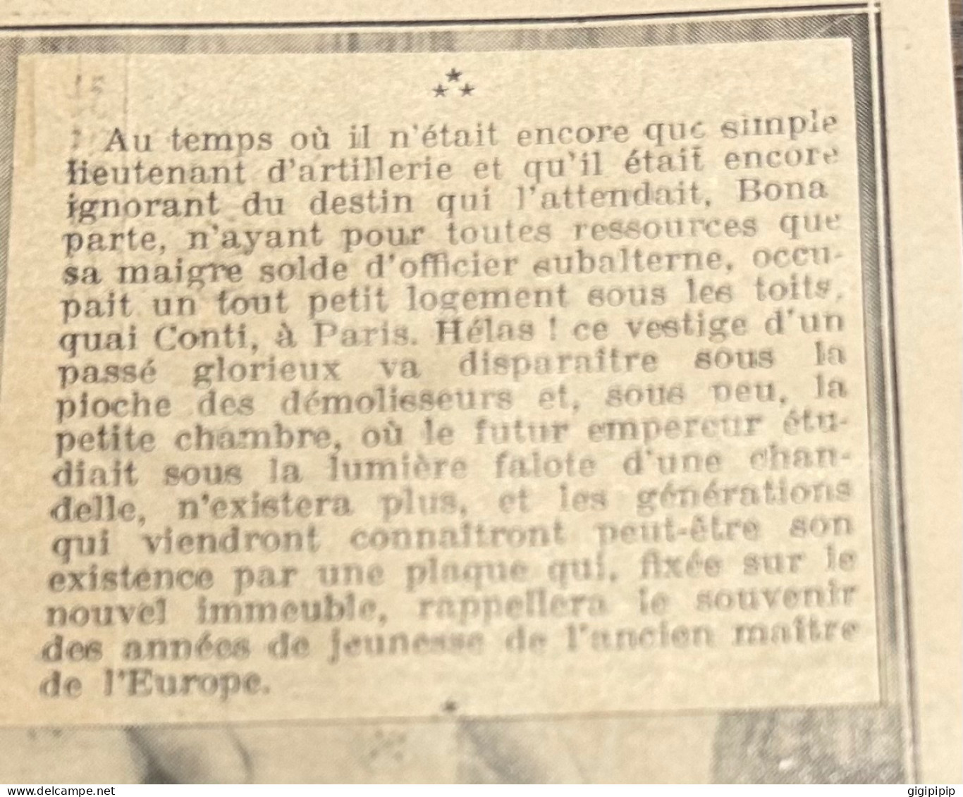 1930 GHI16 MAISON HABITEE PAR NAPOLÉON BONAPARTE QUAND IL ETAIT LIEUTENANT D'ARTILLERIE, A PARIS, QUI VA ETRE DEMOLIE - Collections