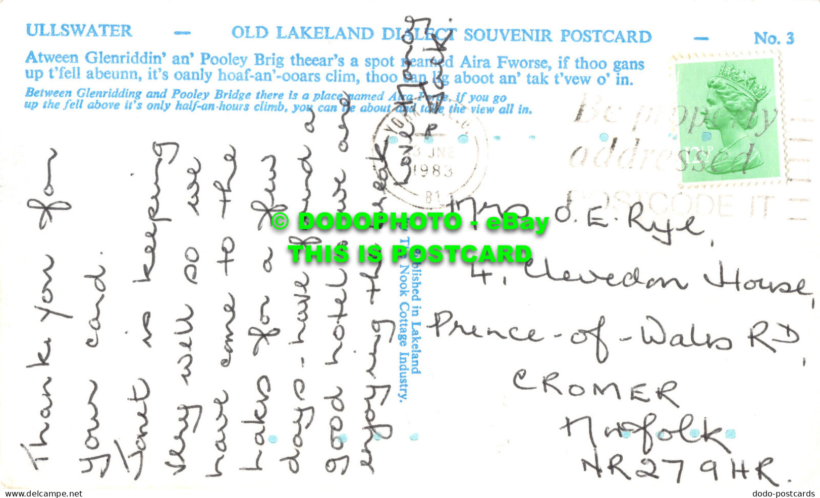 R526319 Ullswater. Old Lakeland Dialect Souvenir Postcard. Lakeland. The Nook Co - Monde