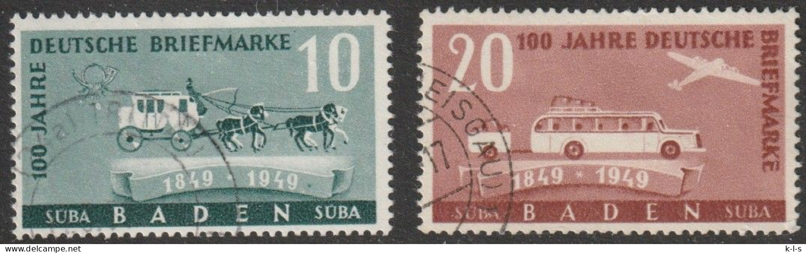 Franz. Zone- Baden: 1949, Mi. Nr. 54-55, 100 Jahre Deutsche Briefmarken.   Gestpl./used - Bade