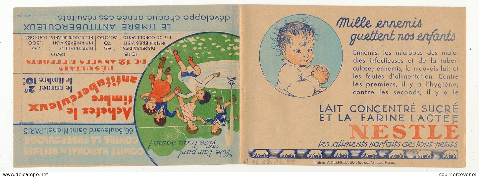 Carnet Anti-tuberculeux 1932 - 2 Fr - 20 Timbres à 10c  - Pubs Farine Lactée Nestlé Sur Tous Les Timbres - Blocks Und Markenheftchen