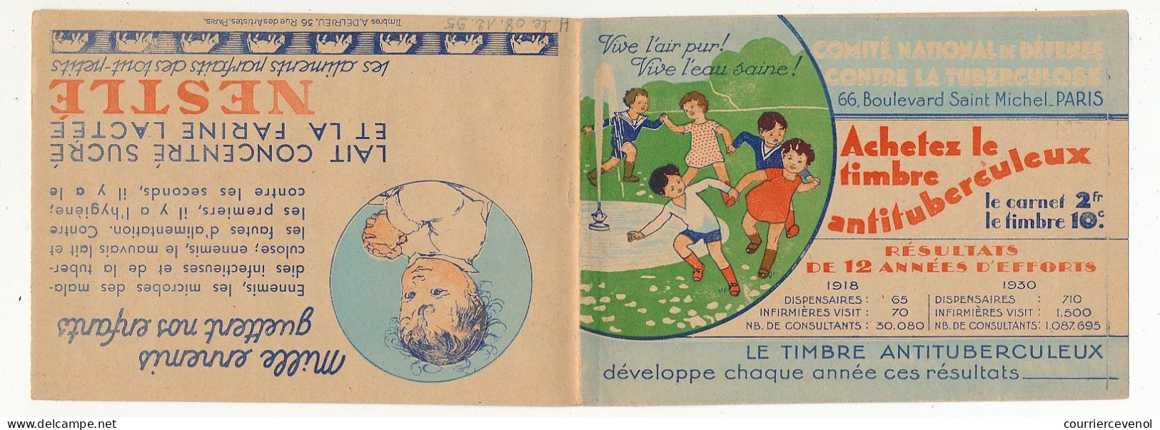 Carnet Anti-tuberculeux 1932 - 2 Fr - 20 Timbres à 10c  - Pubs Farine Lactée Nestlé Sur Tous Les Timbres - Blocs & Carnets