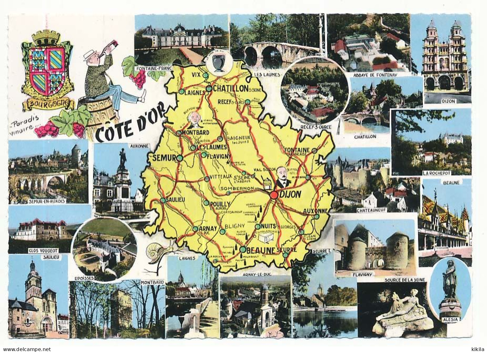 CPSM Dentelée 10.5 X 15 Côtes D'Or Carte Géographique Avec 21 Photos De Villes - Sonstige & Ohne Zuordnung