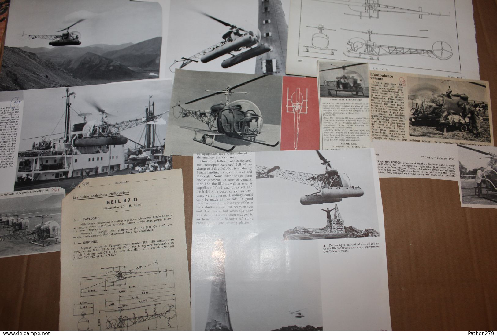 Lot De 119g D'anciennes Coupures De Presse Et Photos De L'hélicoptère Américain Bell 47 Et Ses Différentes Versions - Aviation