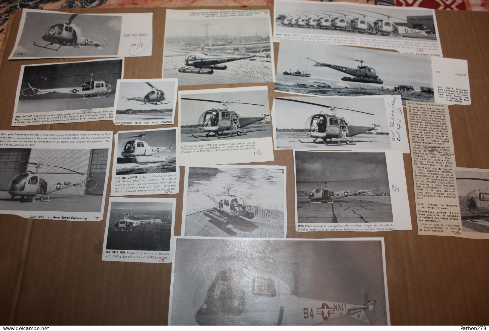 Lot De 119g D'anciennes Coupures De Presse Et Photos De L'hélicoptère Américain Bell 47 Et Ses Différentes Versions - Fliegerei