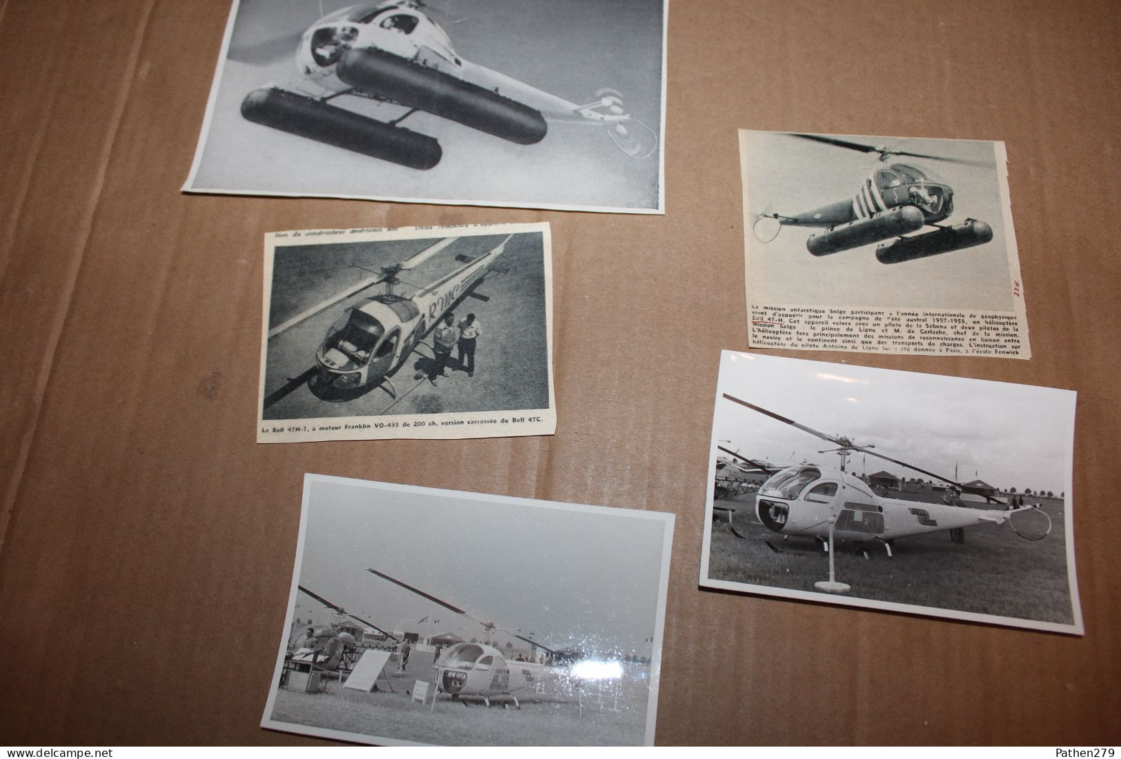 Lot De 119g D'anciennes Coupures De Presse Et Photos De L'hélicoptère Américain Bell 47 Et Ses Différentes Versions - Fliegerei