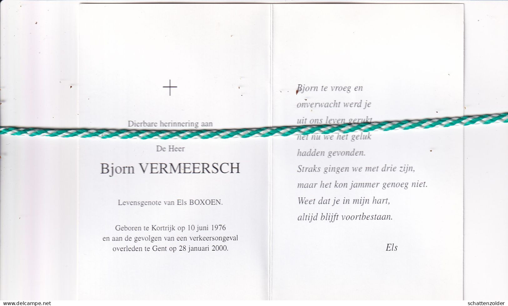 Bjorn Vermeersch-Boxoen, Kortrijk 1976, Gent 2000. Foto - Todesanzeige