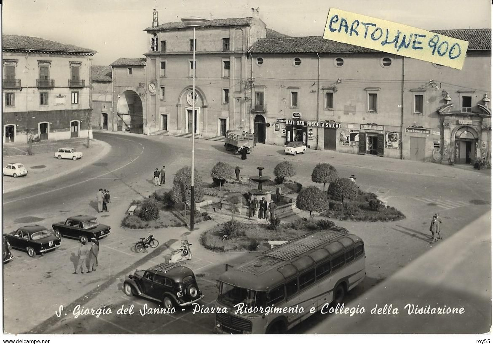 Campania-benevento-s.giorgio Del Sannio Piazza Risorgimento Veduta Fermata Corriera Diverse Auto Epoca Bar Negozi - Altri & Non Classificati