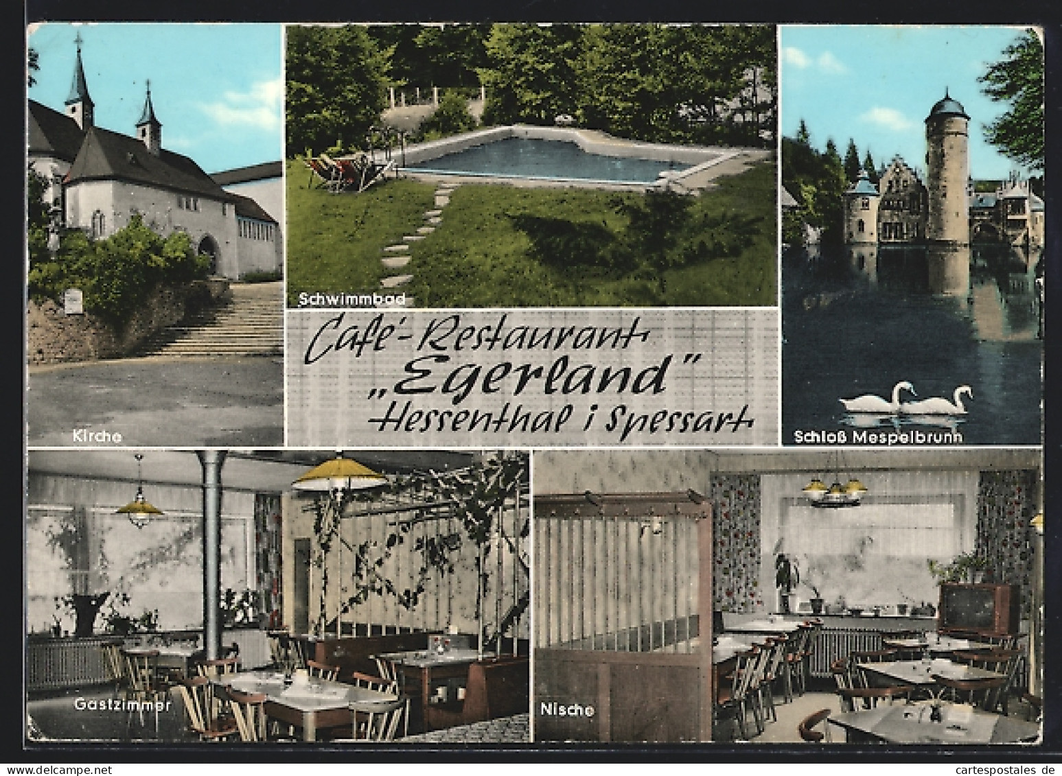 AK Hessenthal I. Spessart, Café-Restaurant Egerland, Schloss Mespelbrunn Und Kirche  - Other & Unclassified
