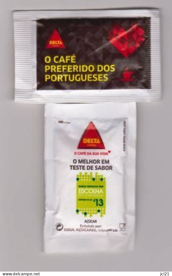 Sachet De Sucre " DELTA O Café Preferido Dos Portugueses " Coeur Fond Noir Portugal (scann Recto-verso) [S088]_Di108 - Sucres