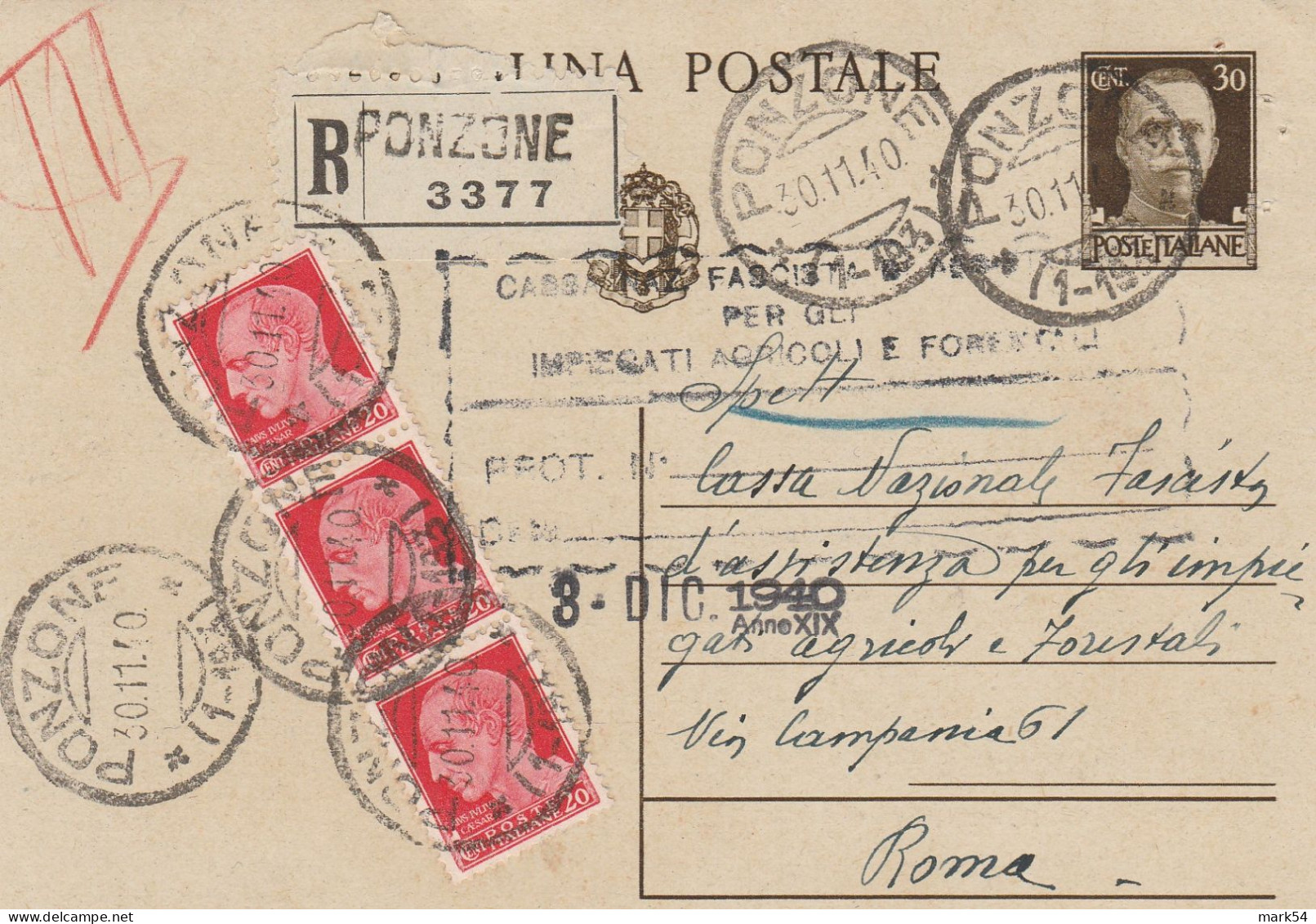 E 347 Ponzone (Alessandria) Frazionario 1-193 Del 1940 - Storia Postale