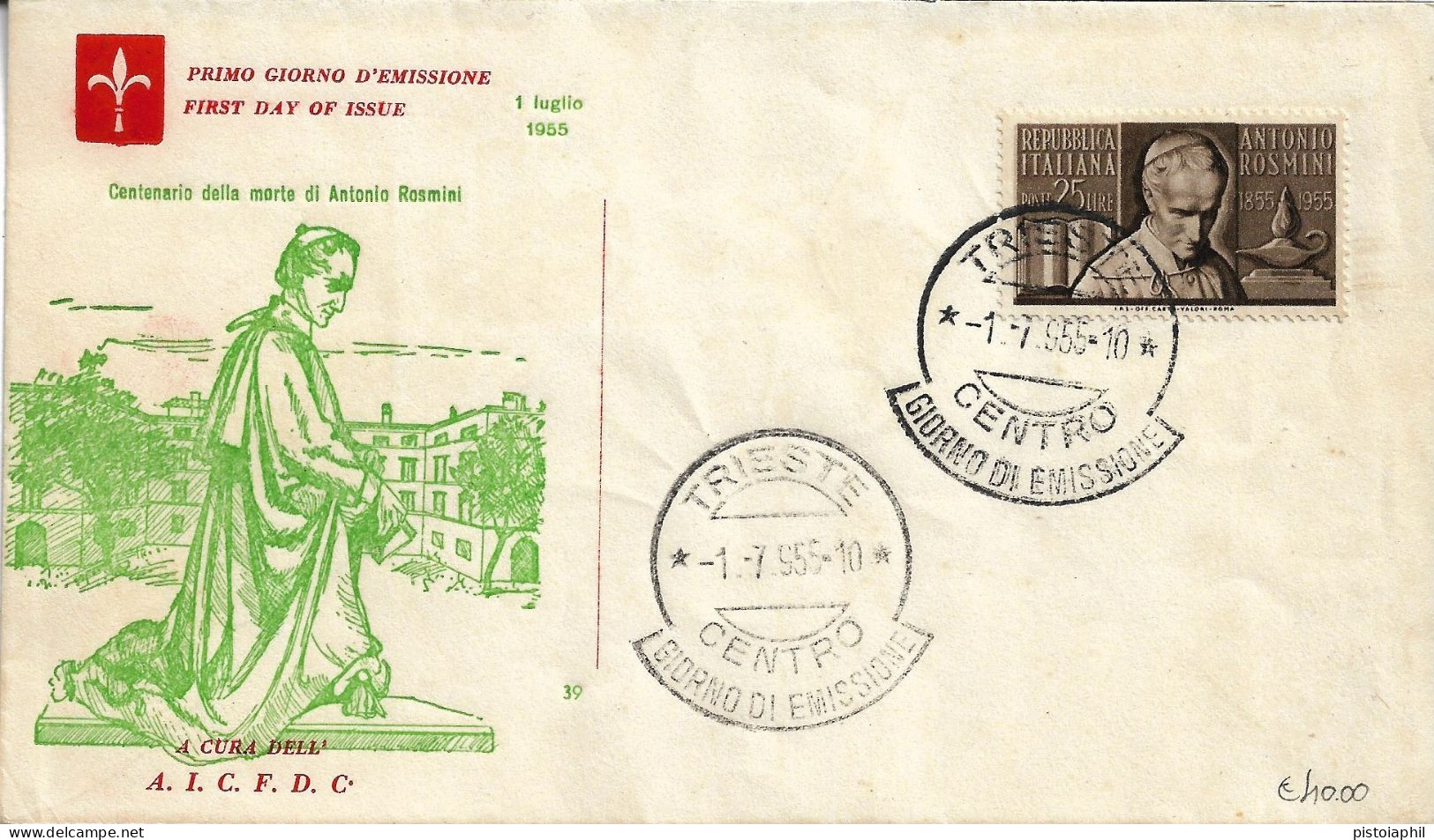 Fdc AICFDC/Italia: ROSMINI 1955; No Viaggiata; AF_Trieste - FDC