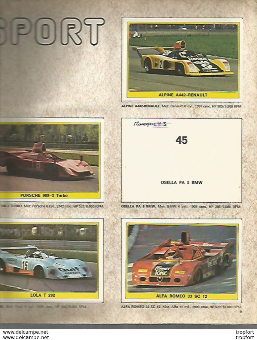 ALBUM AUTOCOLLANT vignette Image PANINI VOITURES F1 RALLY SPORT A OPEL CITROEN 2CV FIAT