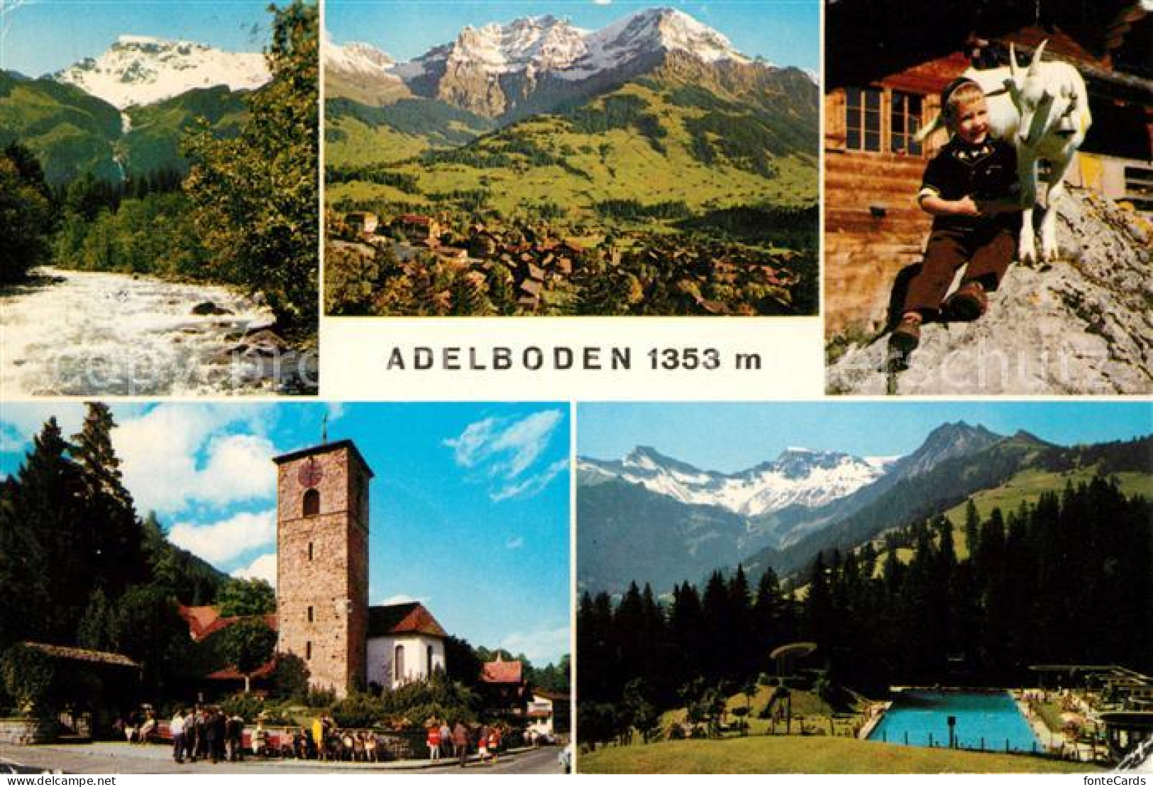 13130044 Adelboden Kirche Ziege Schwimmbad Panorama Adelboden BE - Other & Unclassified