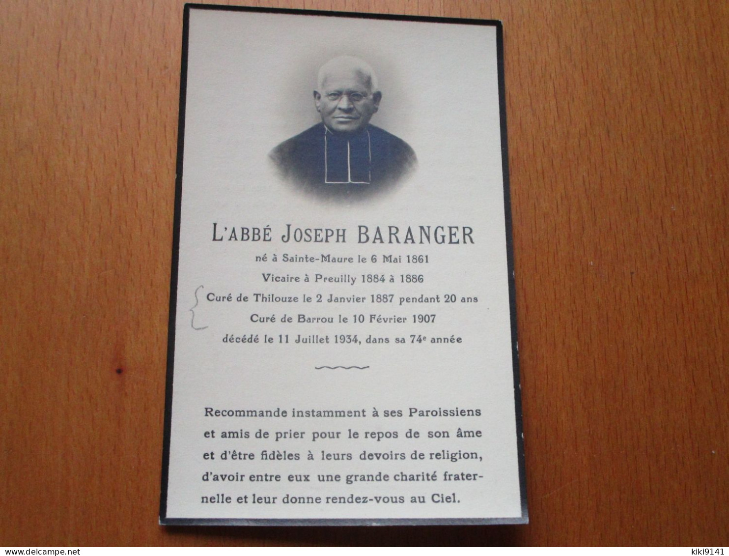 THILOUZE-BARROU - Souvenez-vous Dans Vos Prières De L'Abbé Joseph BARANGER, Curé - Altri & Non Classificati