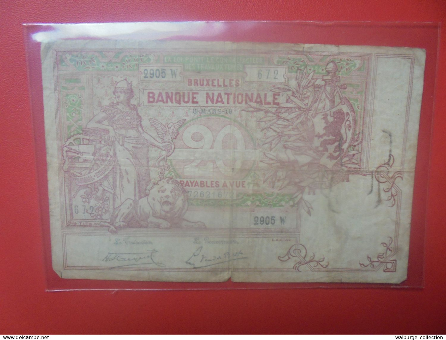 BELGIQUE 20 FRANCS 1919 Circuler (B.33) - 5-10-20-25 Francs