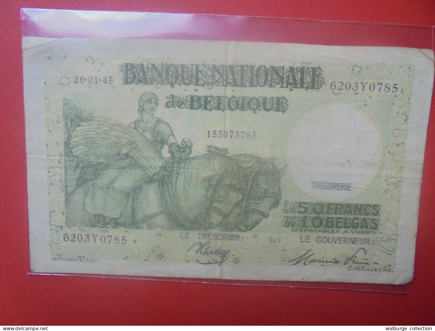 BELGIQUE 50 FRANCS 1945 Circuler (B.33) - 50 Francs