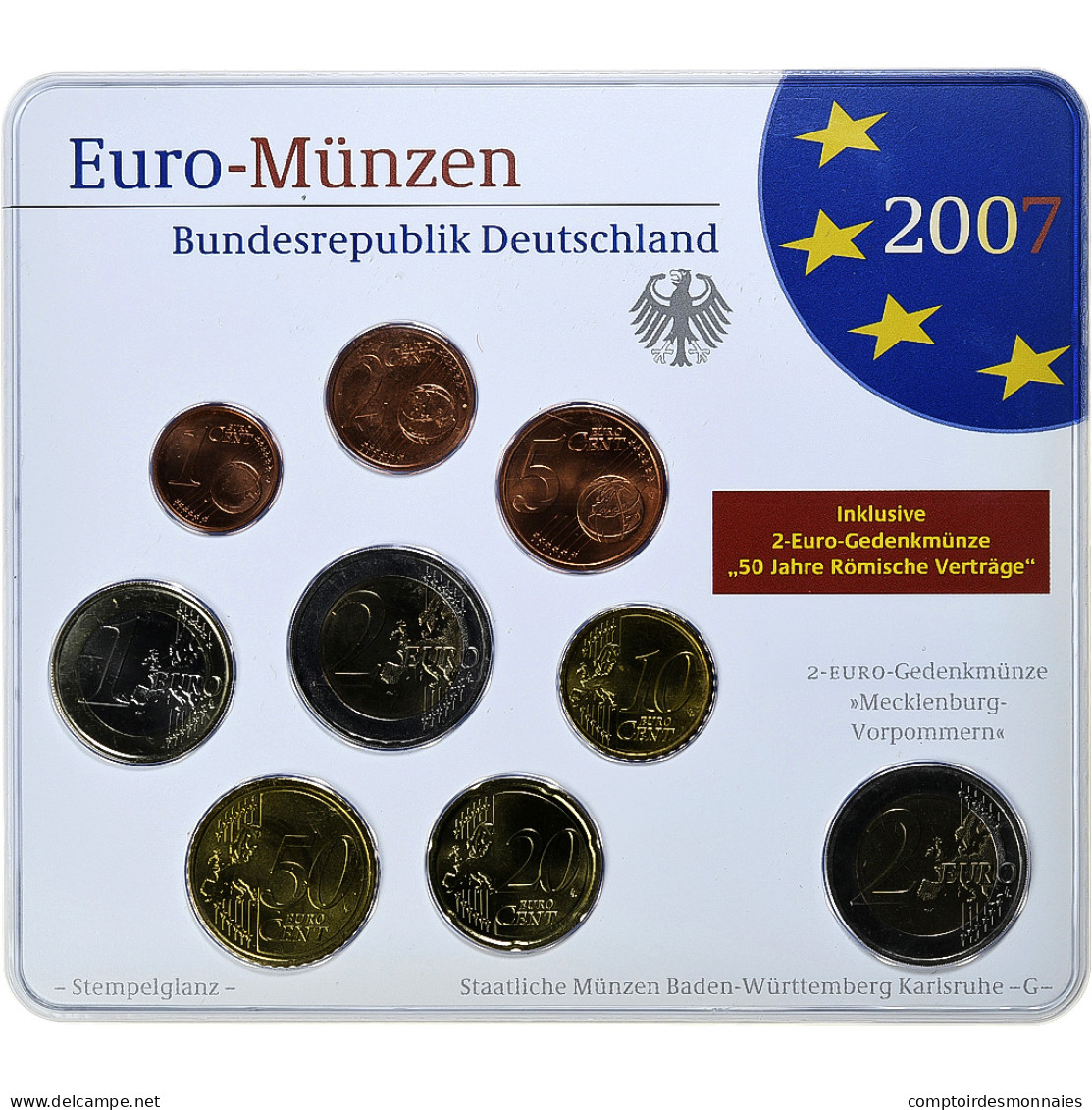 République Fédérale Allemande, Set 1 Ct. - 2 Euro + 2€, Schloss Schwerin - Allemagne
