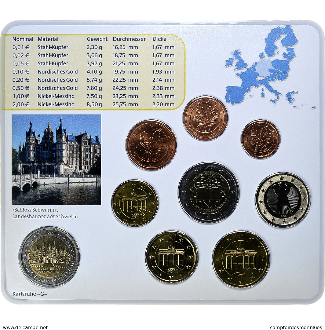 République Fédérale Allemande, Set 1 Ct. - 2 Euro + 2€, Schloss Schwerin - Germany