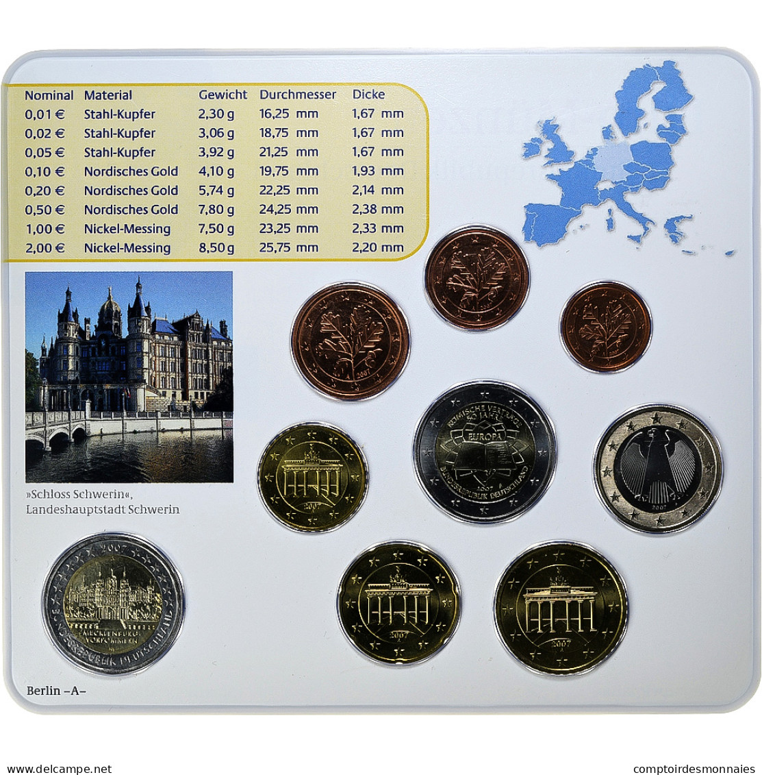 République Fédérale Allemande, Set 1 Ct. - 2 Euro + 2€, Schloss Schwerin - Allemagne