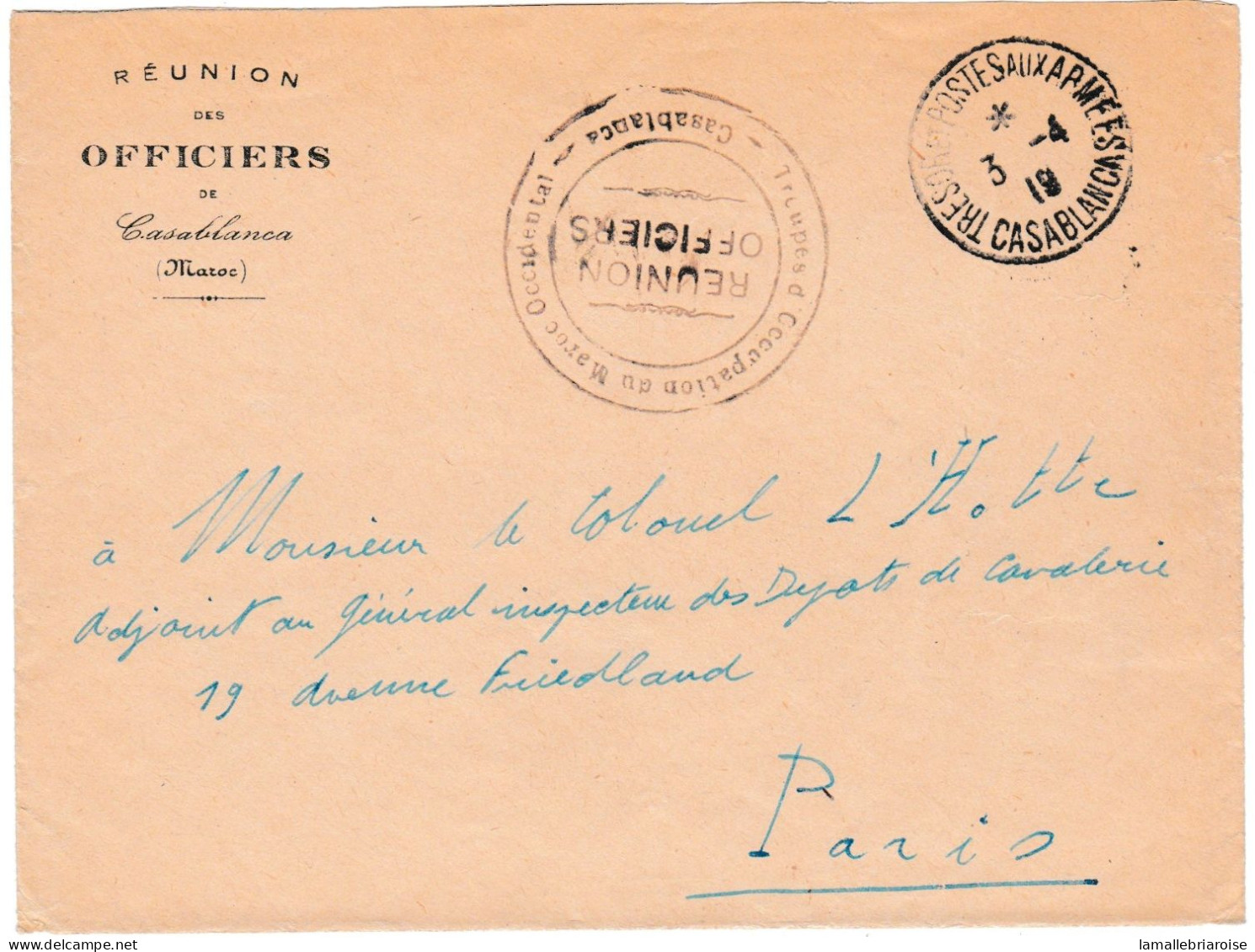 Lettre Avec Courrier (texte Interressant) Avec Cachet: Troupes D'occupation Du Maroc Occidental, Casablanca - WW I