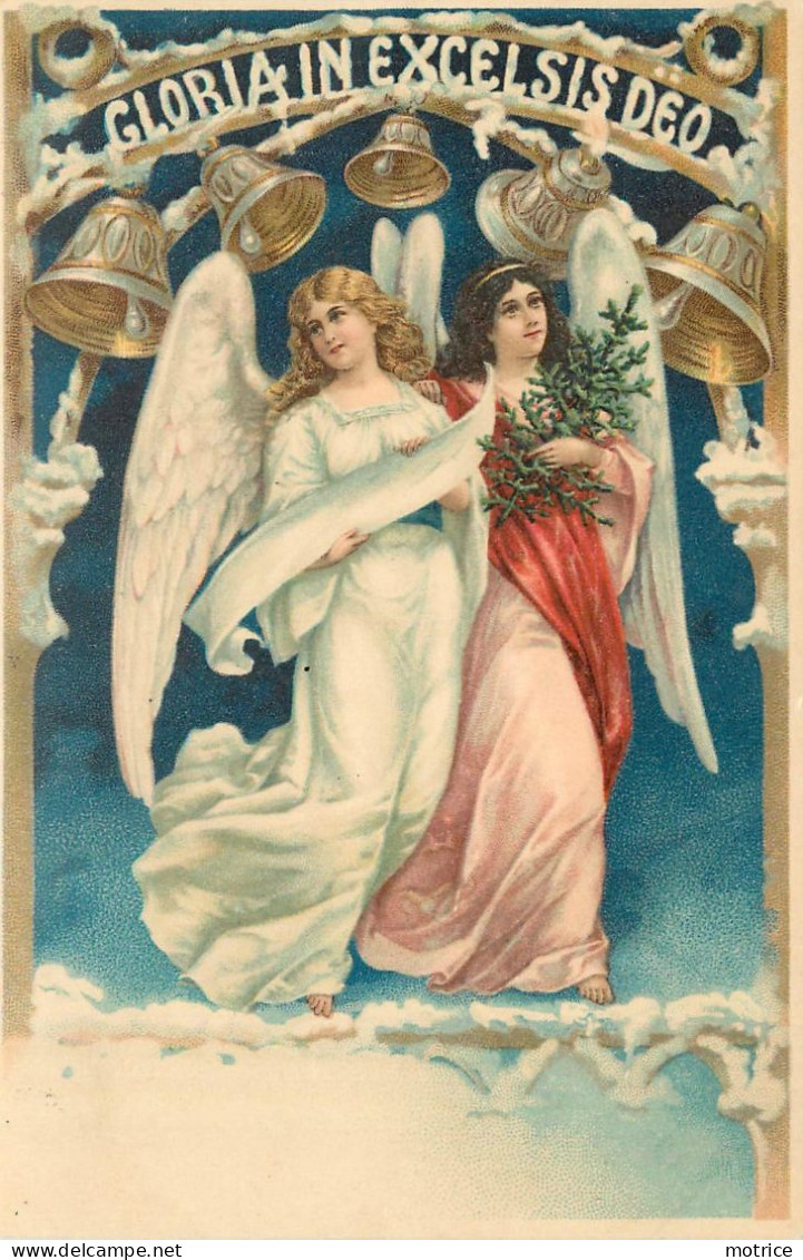 COUPLE D'ANGES - Carte Illustrée, Décor De Noël. (cloches) - Angeli