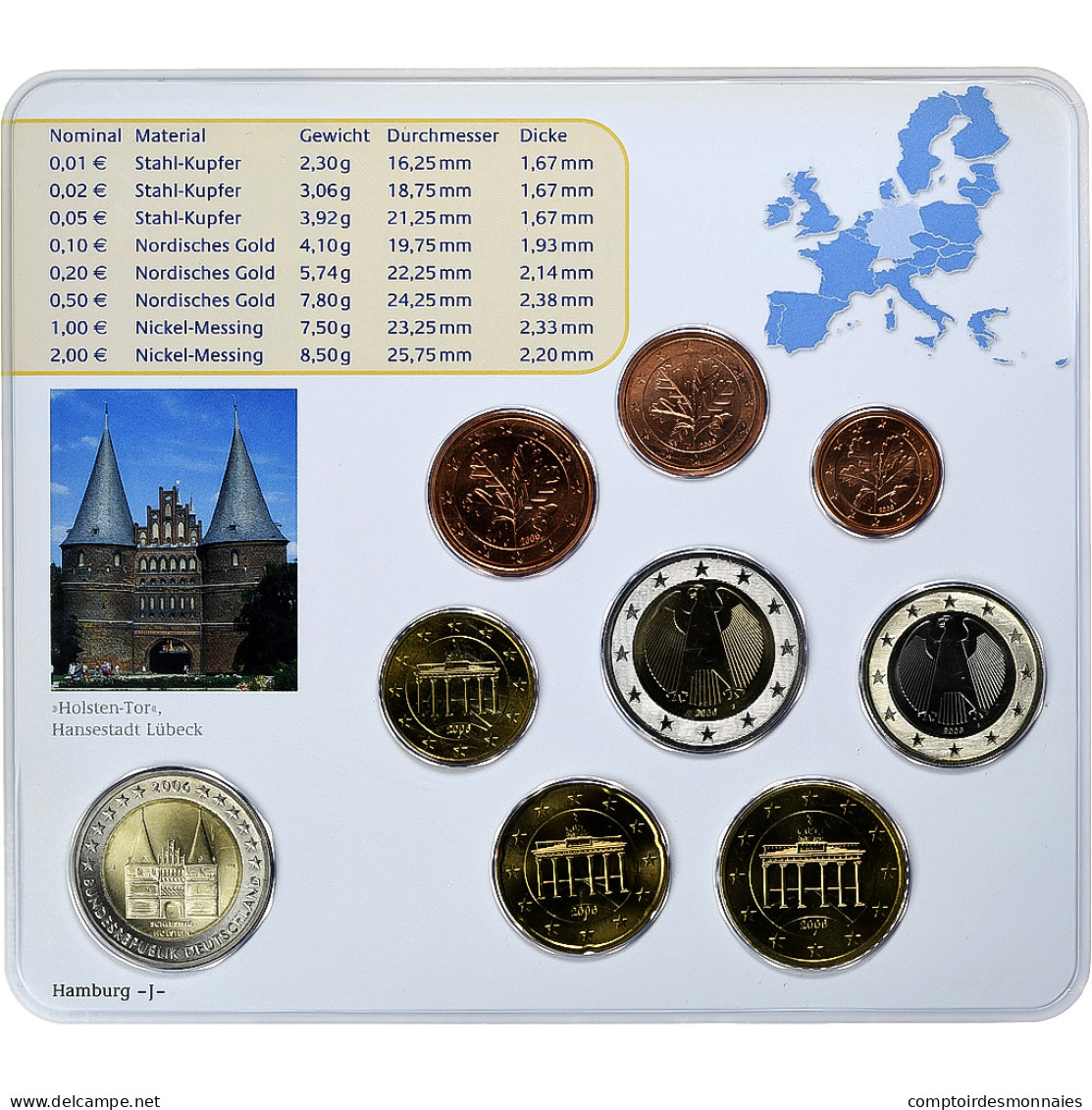 République Fédérale Allemande, Set 1 Ct. - 2 Euro + 2€, Holstentor, Coin - Allemagne