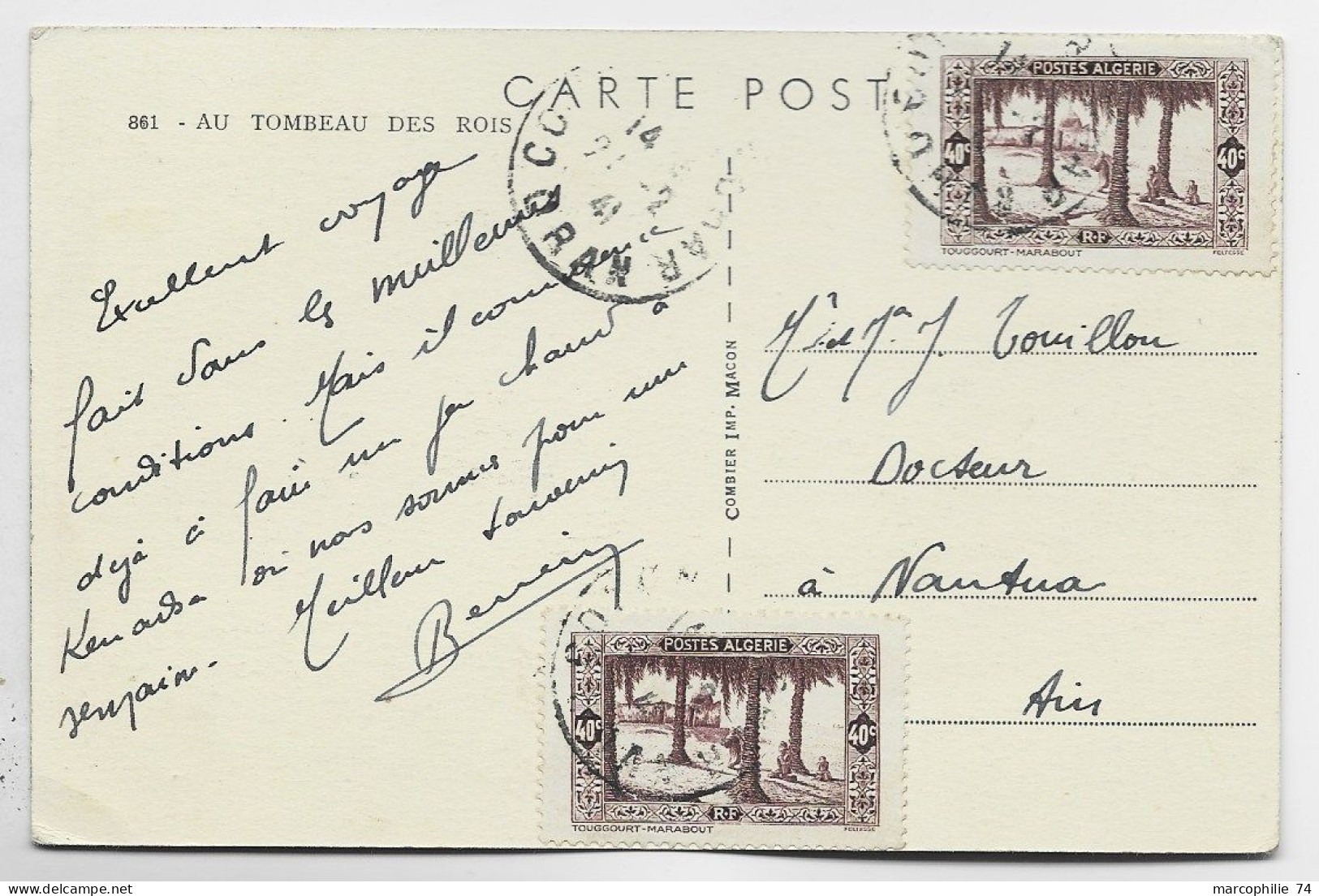 ALGERIE 40CX2 CARTE  TOMBEAU DES ROIS OBL COLOMB BECHAR 1941 AU TARIF - Briefe U. Dokumente