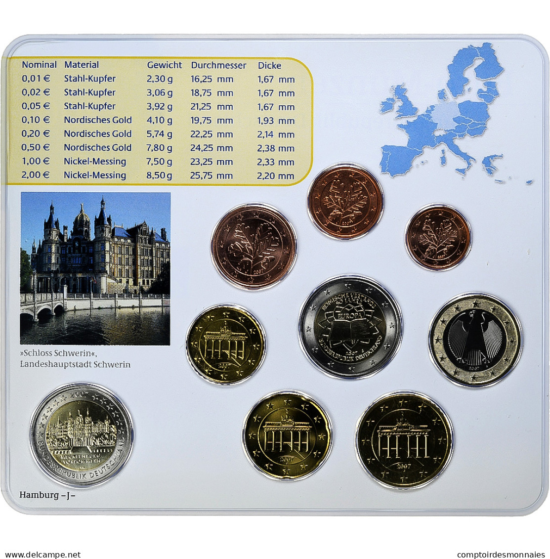 République Fédérale Allemande, Set 1 Ct. - 2 Euro + 2€, Schloss Schwerin - Duitsland